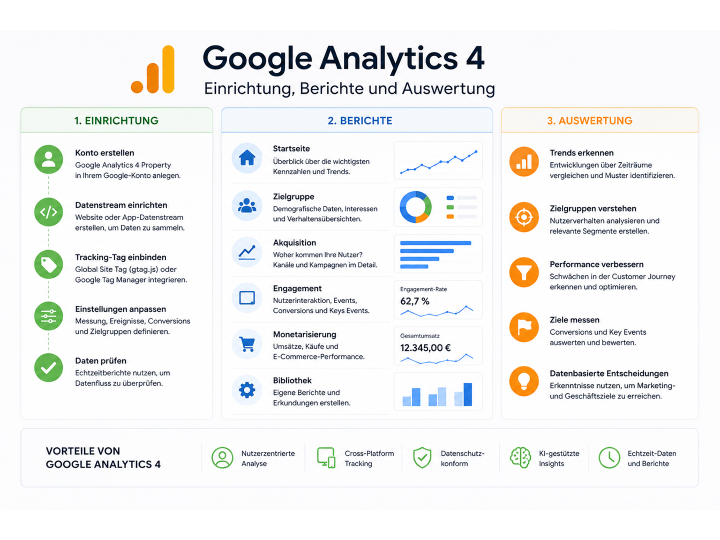 Google Analytics 4 – Einrichtung, Berichte und Auswertung